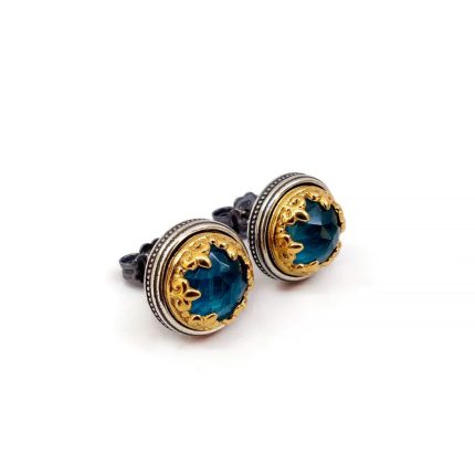 Byzantine Stud Earrings with Apatite Doublet Gemstone