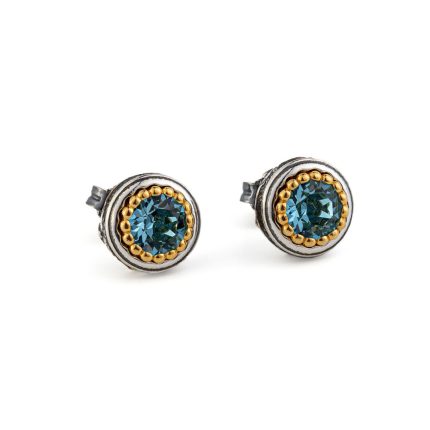 Byzantine Stud Earrings with Aquamarine Crystal Stone