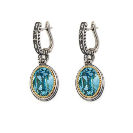 Byzantine Earrings with Aquamarine Stone Sterling Silver 925 Gold Plated
