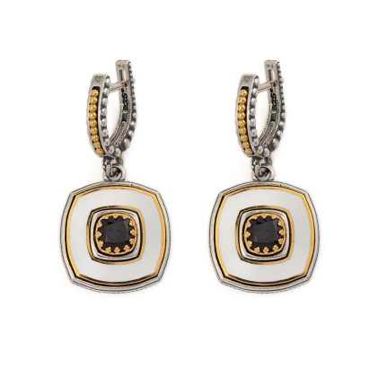 Byzantine Earrings with Natural Garnet Gemstone and White Enamel