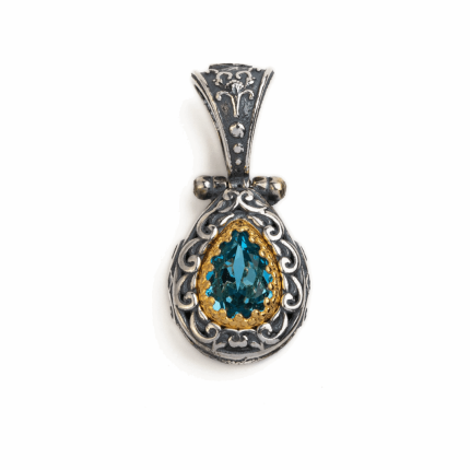 Byzantine Pendant with Aqua Marine Crystal - 925 Sterling Silver