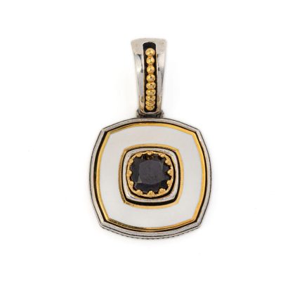 Byzantine Pendant with Natural Garnet Gemstone and White Enamel