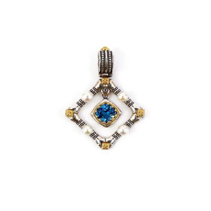 Byzantine Pendant with Natural London Blue topaz Gemstone and Pearl