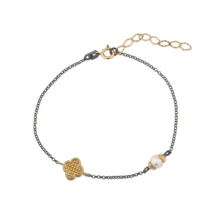 Cross Chain Bracelet with Pearl - 925 Sterling Silver