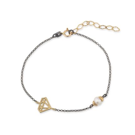 Diamond Chain Bracelet with Pearl - 925 Sterling Silver