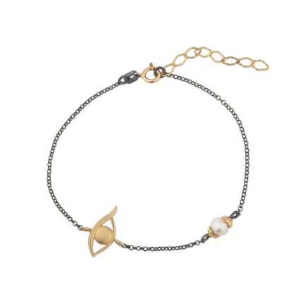 Eye Chain Bracelet with Pearl - 925 Sterling Silver