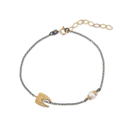 Wings Chain Bracelet with Pearl - 925 Sterling Silver