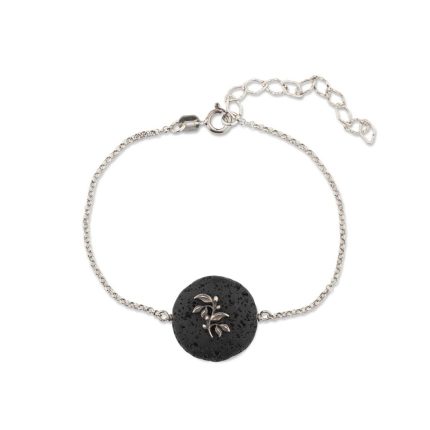 Leaf Chain Bracelet with Lava Stone
