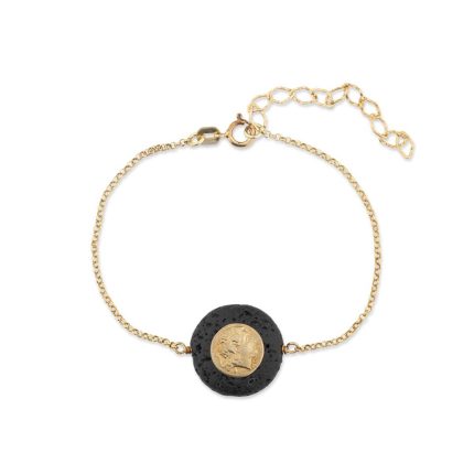 Alexander the Great Coin Chain Bracelet with Lava Stone