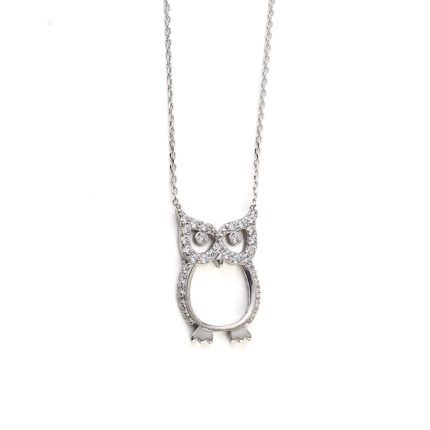 Owl Necklace with Zircon - 925 Sterling Silver