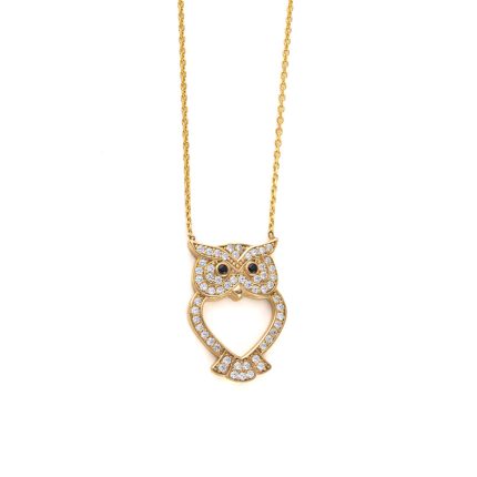 Owl Zircon Necklace - 925 Sterling Silver Gold Plated