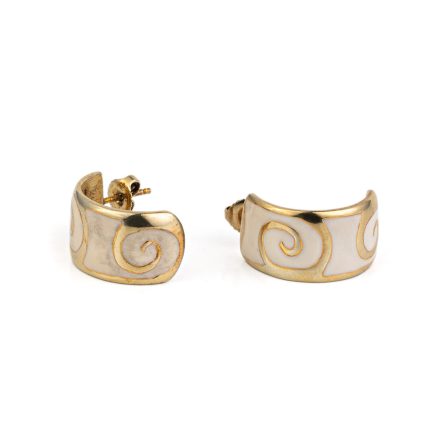 Spiral Stud Earrings with white enamel - 925 Sterling Silver and Gold Plated