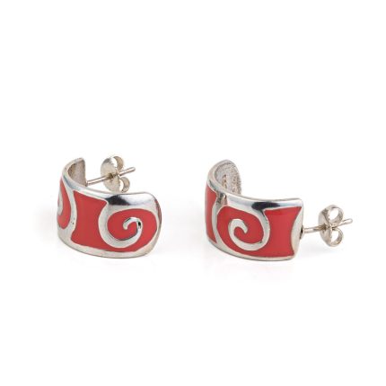 Spiral Stud Earrings with red enamel