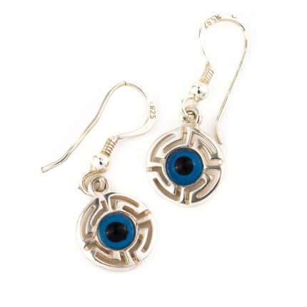 Meandros Earrings with Evil Eye - 925 Sterling Silver