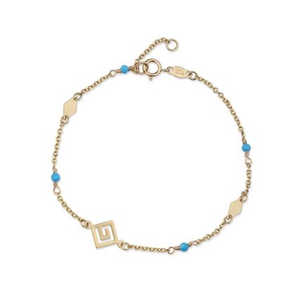 Meander Gold Chain Bracelet with Beads - 14k Gold