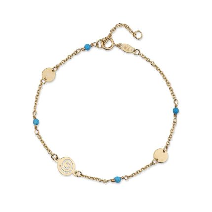 Spiral Gold Chain Bracelet with Beads - 14k Gold
