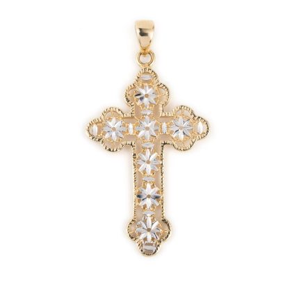 Byzantine Cross in 14K Gold with Flowers