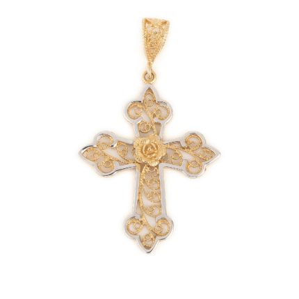 Byzantine Cross in 14K Gold with Rose