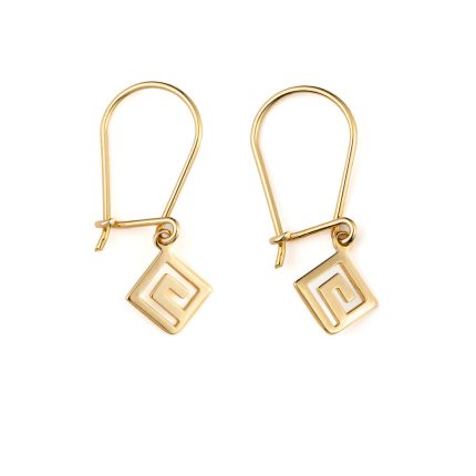 Greek Key Dangle Earrings - 14K Gold