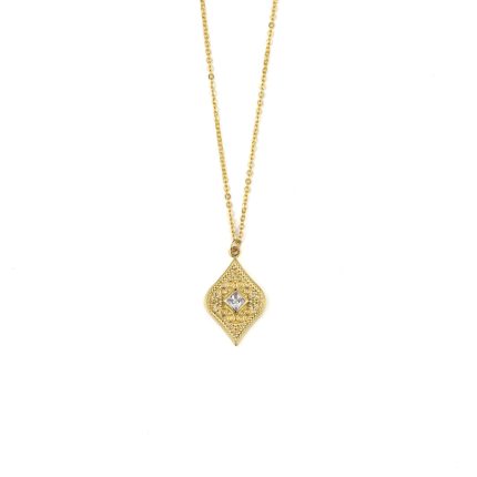 Rhombus Zircon Gold Necklace - 14K