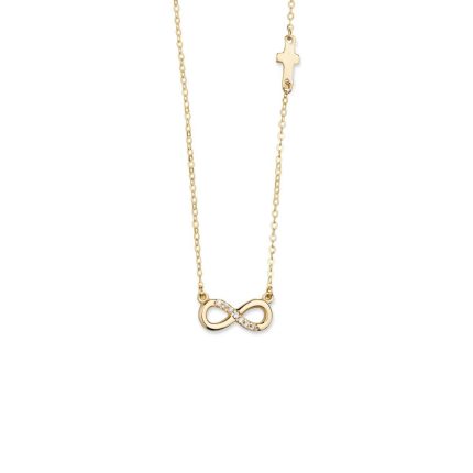 Infinity Necklace with Cross - 14k Gold