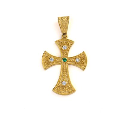 14K Gold Byzantine Cross with Zircon