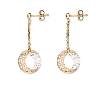 Greek Key Gold Dangle Earrings - 14k