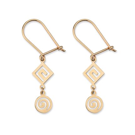 Spiral and Greek Key Gold Earrings - 14k