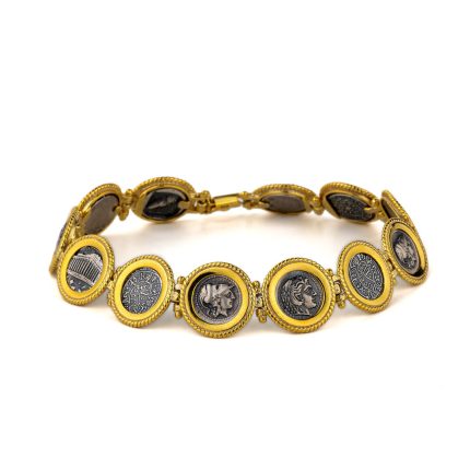 Ancient Greek Coin Link Bracelet in Sterling Silver with Gold Plating