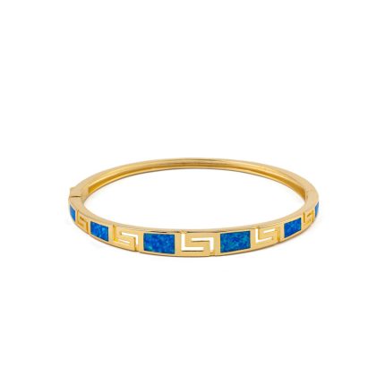 Greek Key Opal Bangle Bracelet – 925 Sterling Silver and Gold Plated