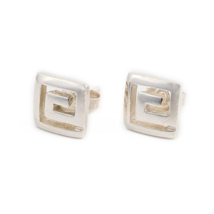 Ancient Greek Key Meander Square Studs Earrings