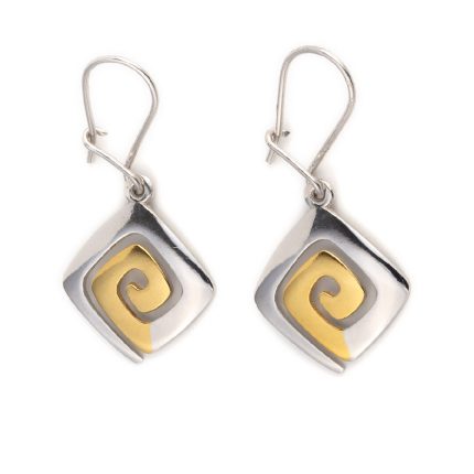 Sterling Silver Gold Plated Meander Drop Earrings