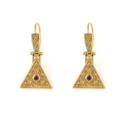 Triangle Byzantine Earrings with CZ - Sterling Silver and Gold Plated