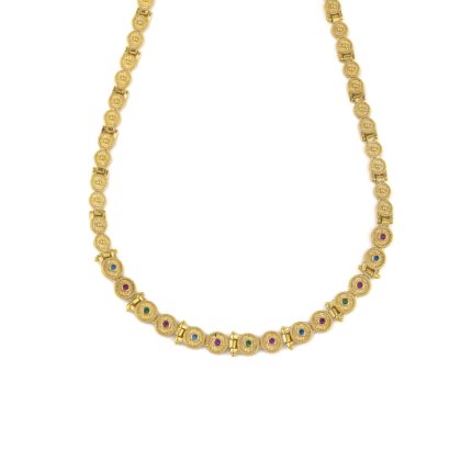 Byzantine Round Necklace with Zircon - Sterling Silver Gold Plated