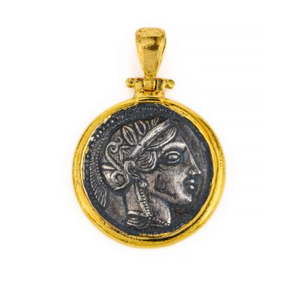 Ancient Greek Coin Pendant with Goddess Athena