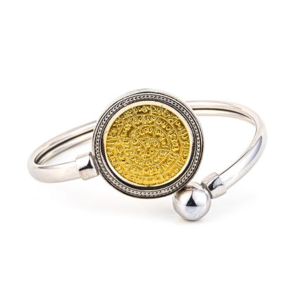 Phaistos Disc Hinge Bracelet - 925 Sterling Silver and Gold Plated