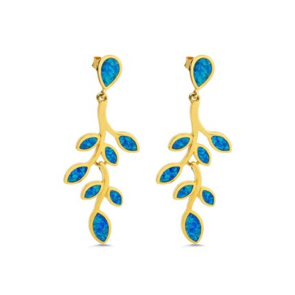 Olive Leaf Opal Golden Earrings - Sterling Silver