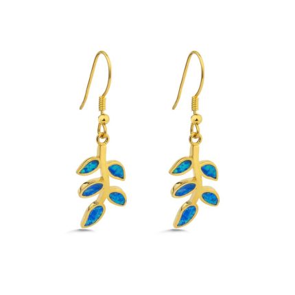 Olive Leaf Opal Earrings - Sterling Silver and Gold Plated
