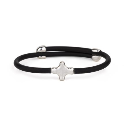Cross Black Caoutchouc Bracelet  – 925 Sterling Silver