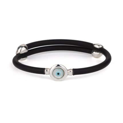 Fildisi Round Evil Eye Caoutchouc Bracelet – 925 Sterling Silver