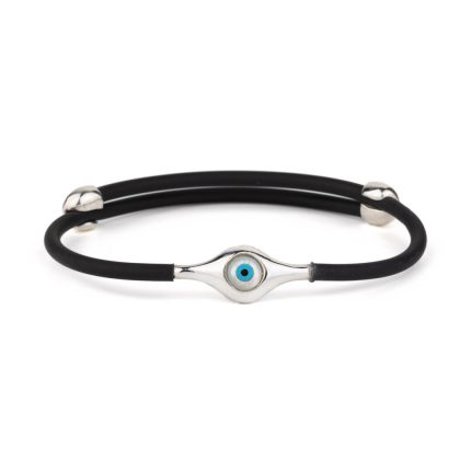 Round Evil Eye Caoutchouc Bracelet – 925 Sterling Silver