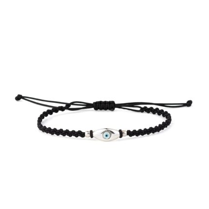 Evil Eye Black Macrame Bracelet – 925 Sterling Silver