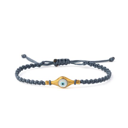 Fildisi Evil Eye Grey Macrame Bracelet – 925 Sterling Silver and Gold Plated