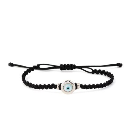 Round Fildisi Eye Black Macrame Bracelet – 925 Sterling Silver