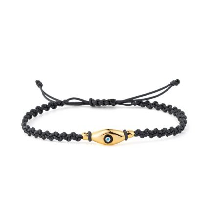 Evil Eye Dark Grey Macrame Bracelet – 925 Sterling Silver and Gold Plated