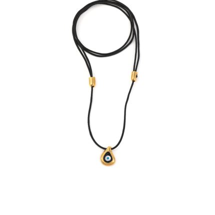 Black Cord Mati Necklace – Sterling Silver and Gold plated