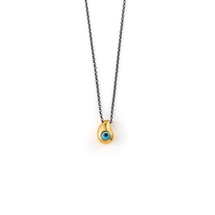 Tear Drop Evil Eye Sterling Silver Gold Plated Necklace