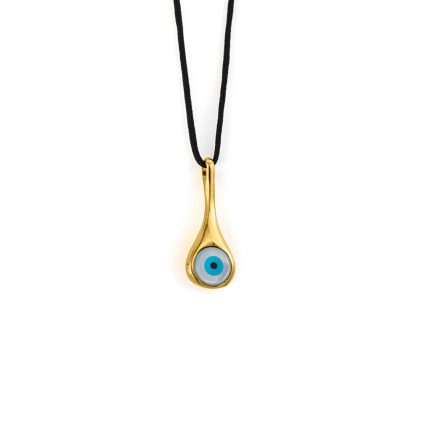 Black Cord Drop Eye Necklace - Sterling Silver and Gold plated