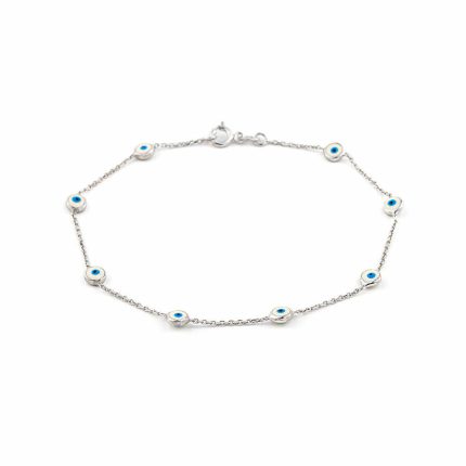 Evil Eye Bracelet- 14K White Gold