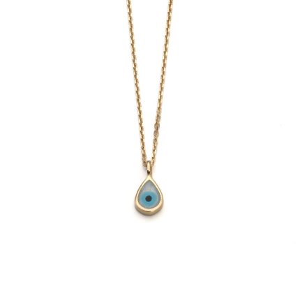 Tear Drop Eye Necklace with Enamel - 14k Gold